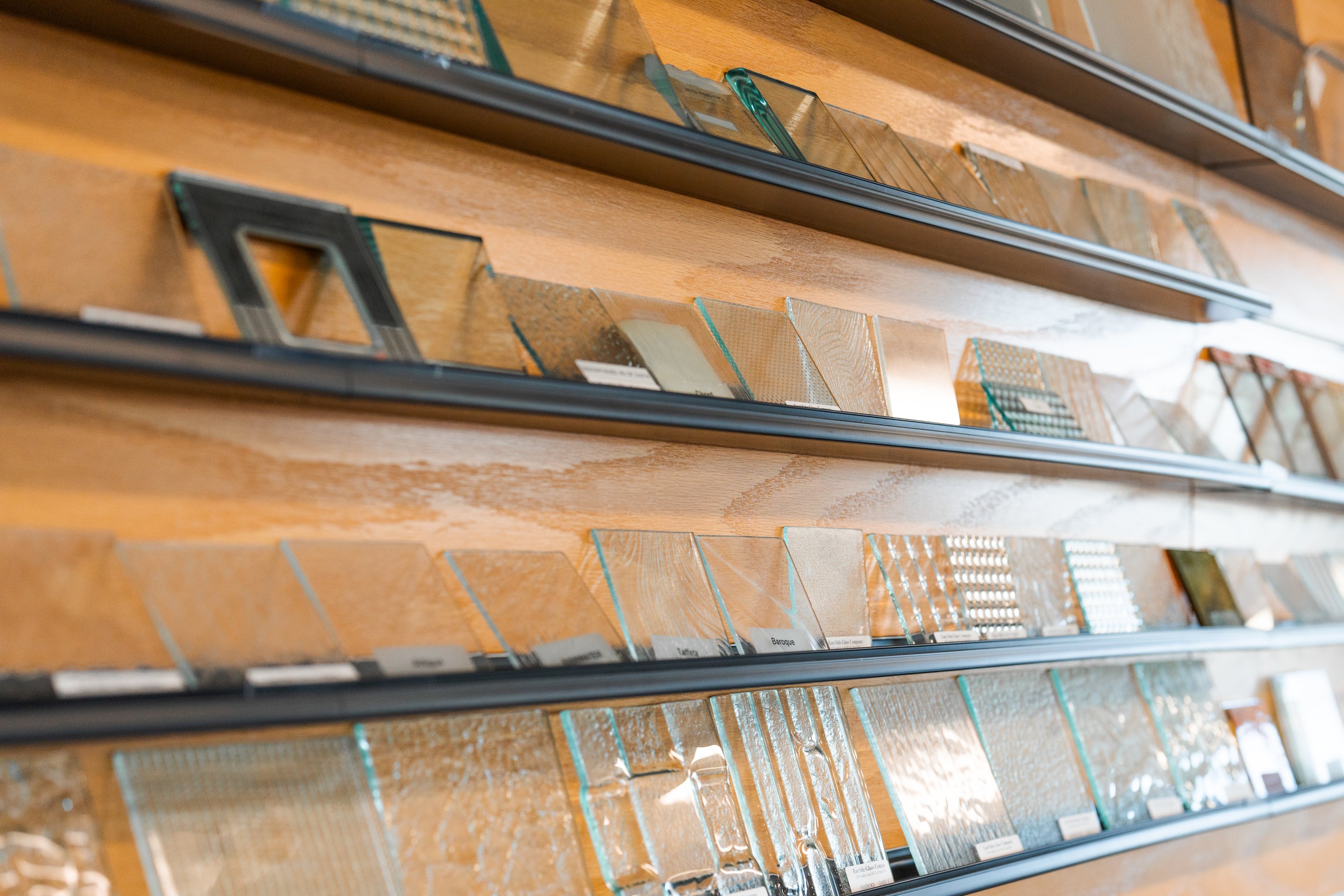 custom glass displays on shelf