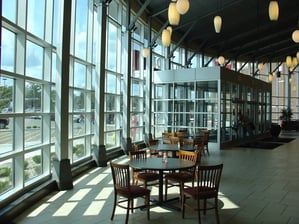business foyer with glass window front