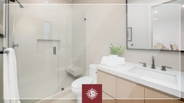 Bathroom with glass shower door.