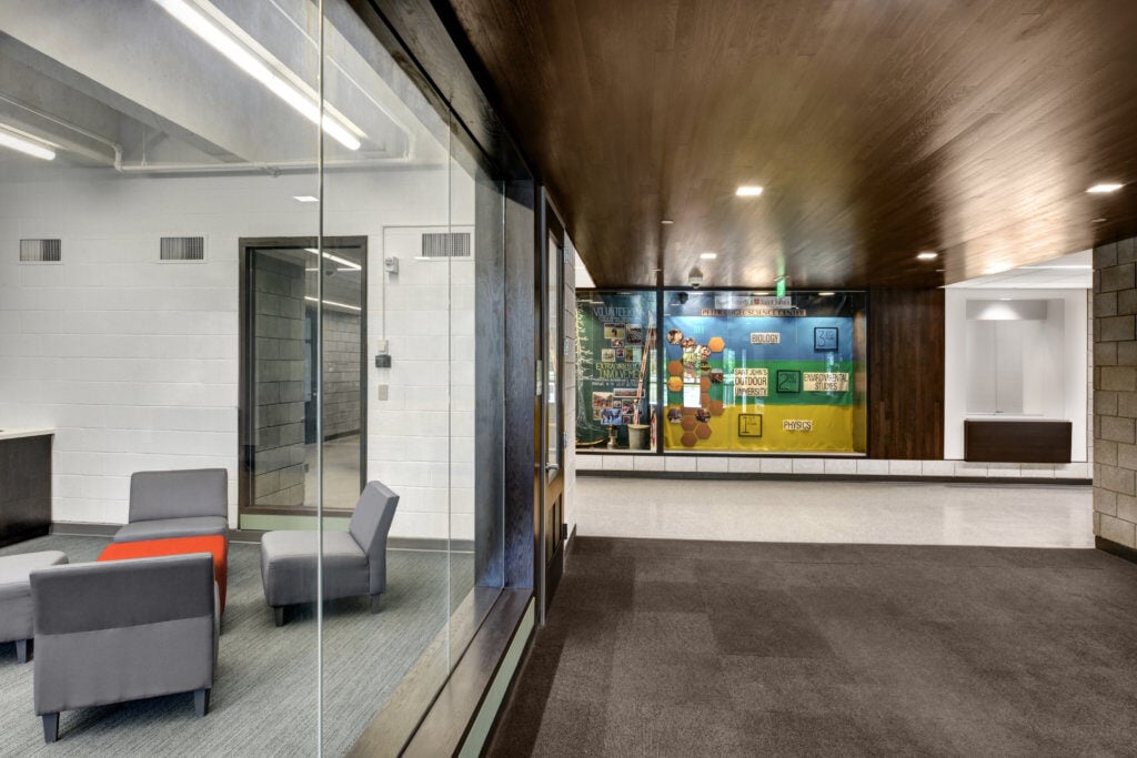 Commercial building with glass wall