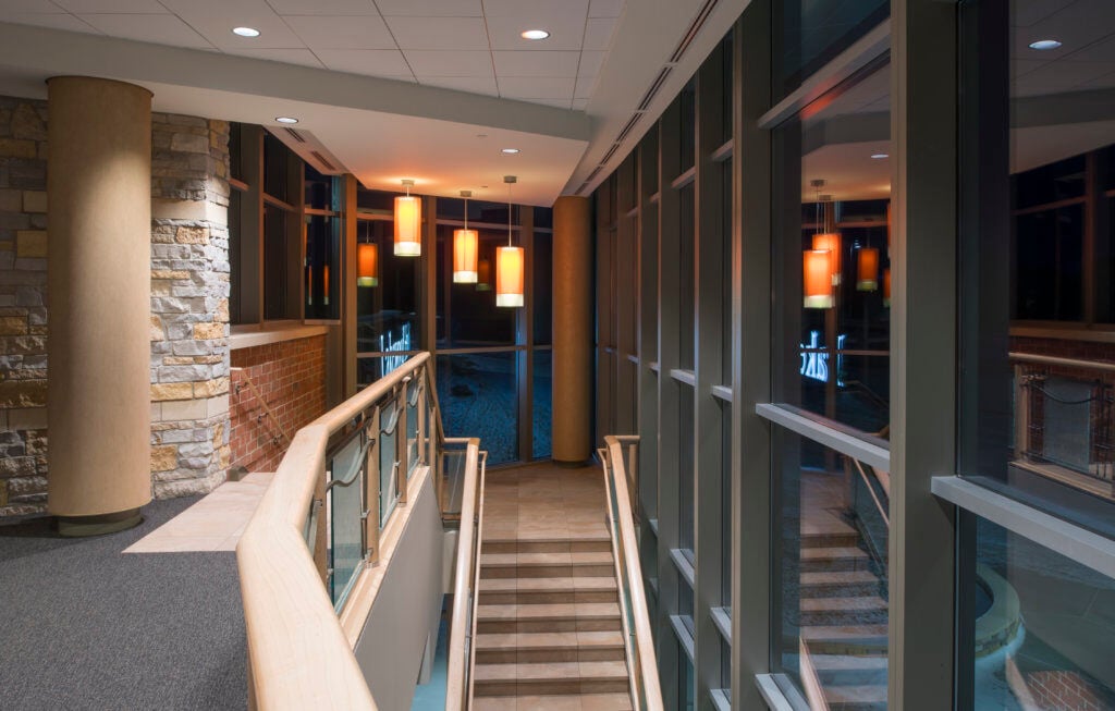 Commercial windows and glass stairway